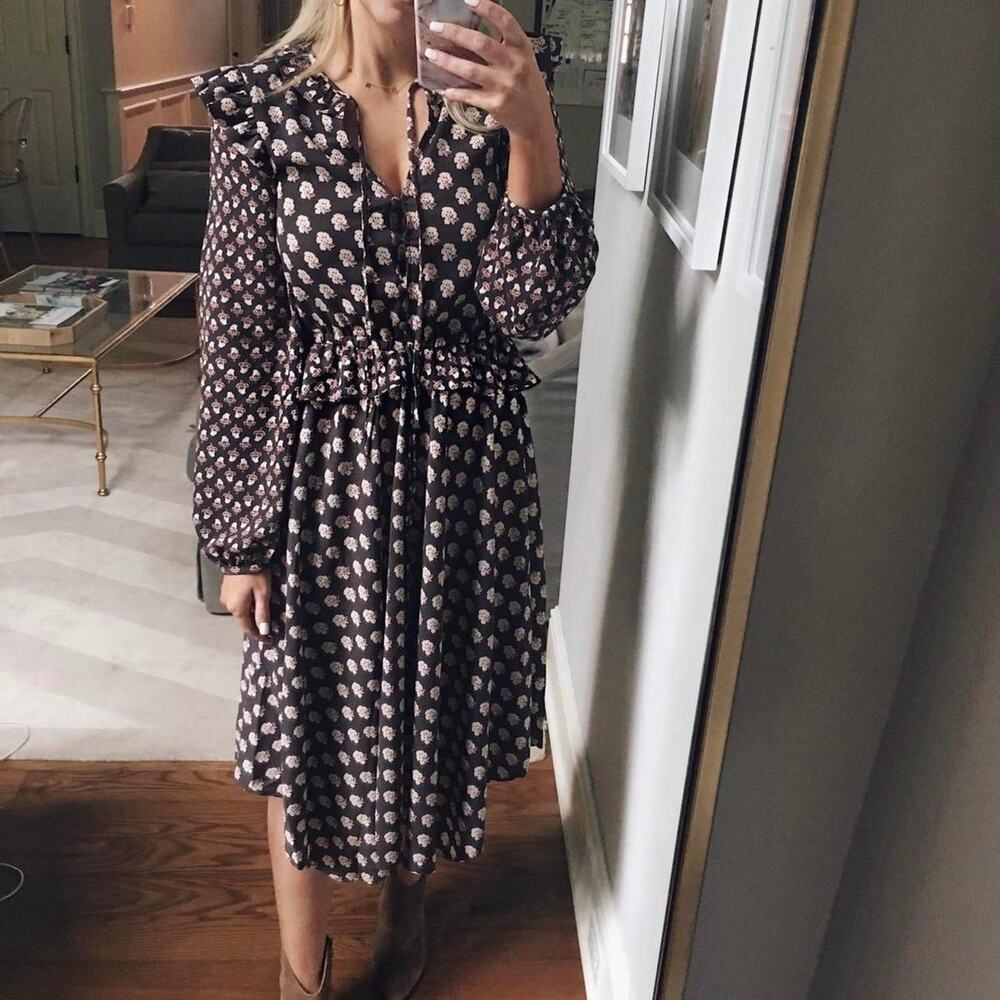 Purple floral midi dress with